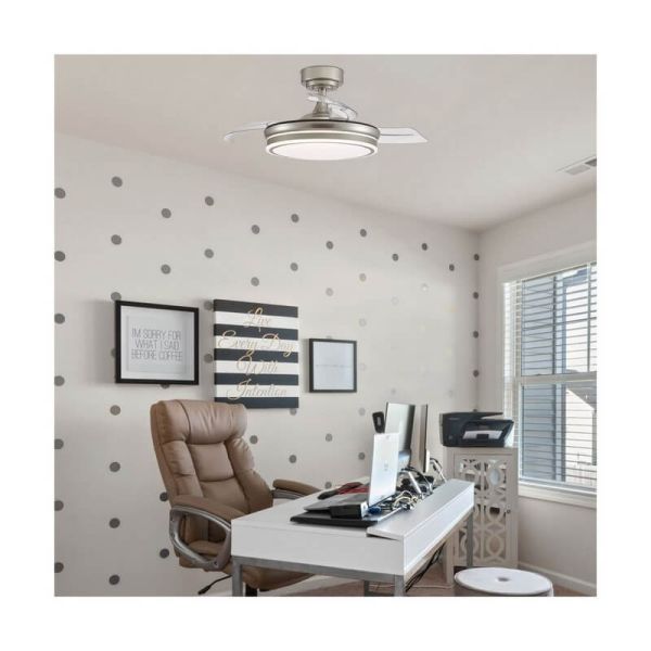 Ventilateur de Plafond LED à pales repliables MOSS Mini Nickel 46W 5520Lm CCT Dim