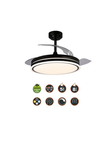 Ventilador de Techo LED aspas plegables MOSS Negro 72W 7920Lm CCT Dim