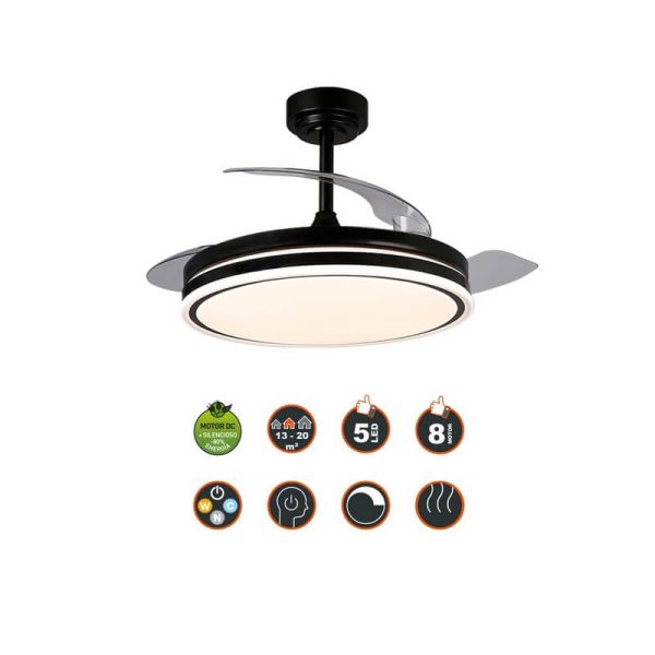 Ventilador de Techo LED aspas plegables MOSS Negro 72W 7920Lm CCT Dim