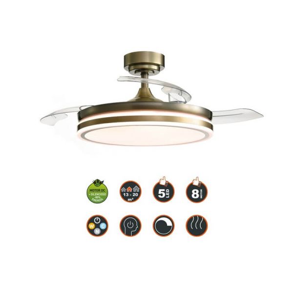 Ventilador de Techo LED aspas plegables MOSS Niquel 72W 7920Lm CCT Dim