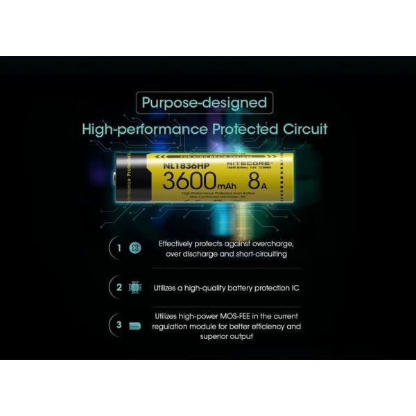 Bateria recarregável Nitecore NL1836HP 3600mAh | LeonLEDs