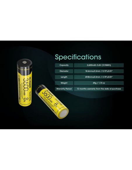 Batterie rechargeable Nitecore NL1836HP 3600mAh | LéonLED