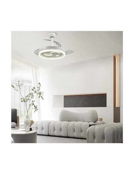 Ventilateur LED NAIRA original avec pales repliables et 3 cercles de différents diamètres Blanc 50W 6000Lm CCT