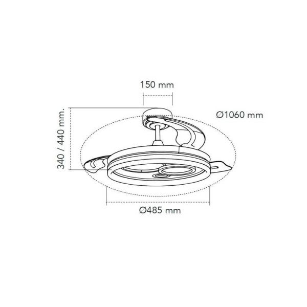 Ventilateur LED NAIRA original avec pales repliables et 3 cercles de différents diamètres Blanc 50W 6000Lm CCT
