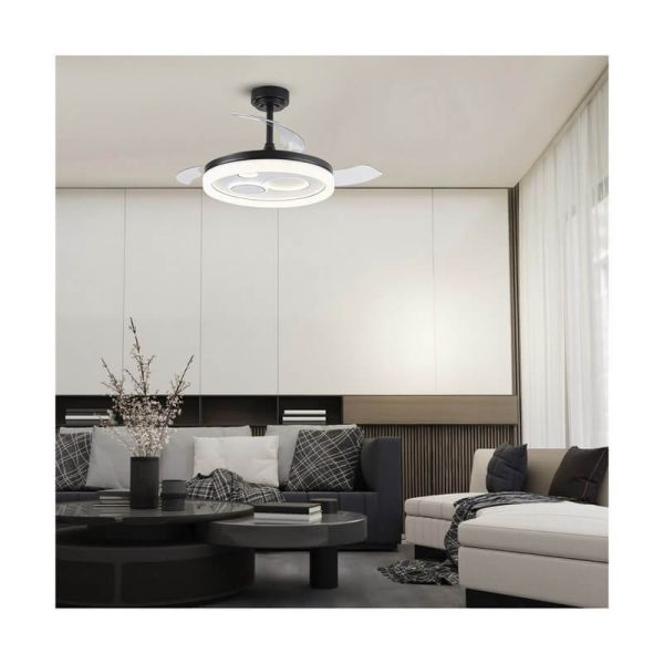 Ventilador LED original NAIRA con aspas plegables negro y 3 circulos en diámetros diferentes 50W 6000Lm CCT