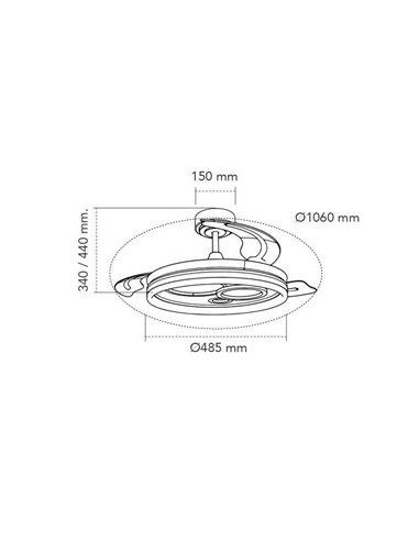 Ventilador LED original NAIRA con aspas plegables negro y 3 circulos en diámetros diferentes 50W 6000Lm CCT