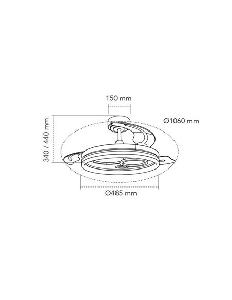 Ventilador LED original NAIRA con aspas plegables negro y 3 circulos en diámetros diferentes 50W 6000Lm CCT