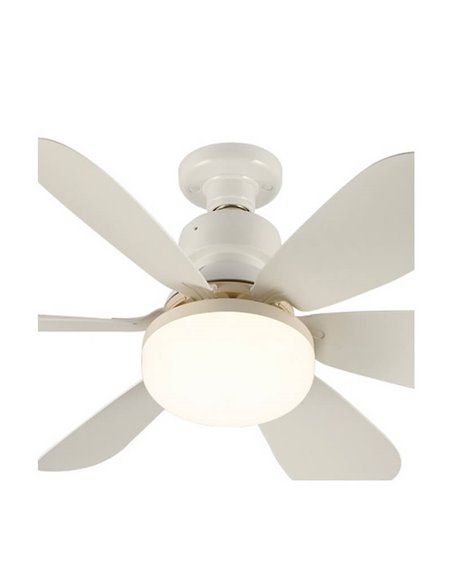 Ventilateur de plafond E27 NIKIYA 6 pales conçu pour les chambres d'enfants Blanc 18W 2000Lm CCT