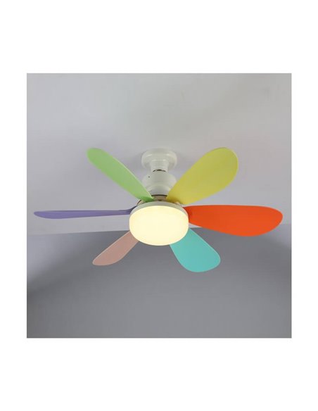 Ventilador de teto E27 NIKIYA de 6 pás projetado para quartos infantis multicolorido 18W 2000Lm CCT