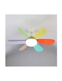 Ventilateur de plafond E27 NIKIYA à 6 pales conçu pour les chambres d'enfants multicolore 18W 2000Lm CCT