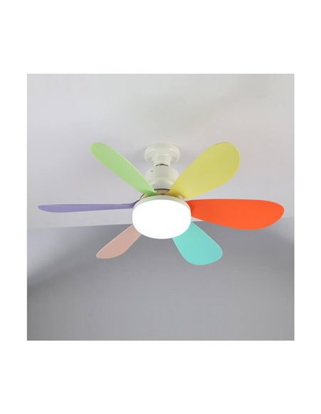Ventilador de techo E27 NIKIYA 6 aspas diseñado para habitaciones infantiles multicolor 18W 2000Lm CCT