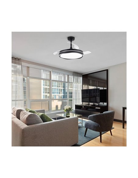 Ventilador de Techo LED aspas retráctiles OKU Negro 72W 7920Lm CCT