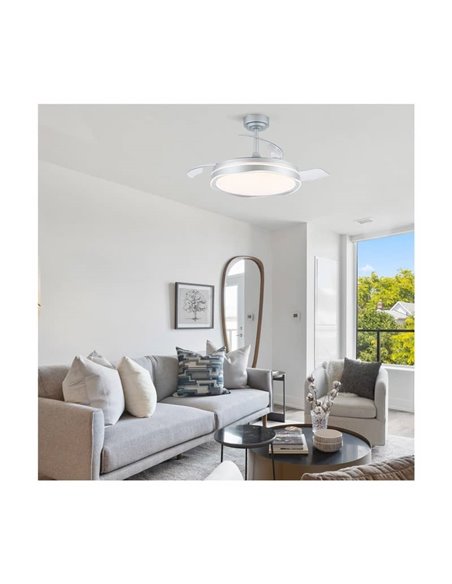 Ventilateur de Plafond LED à pales rétractables OKU Argent 72W 7920Lm CCT