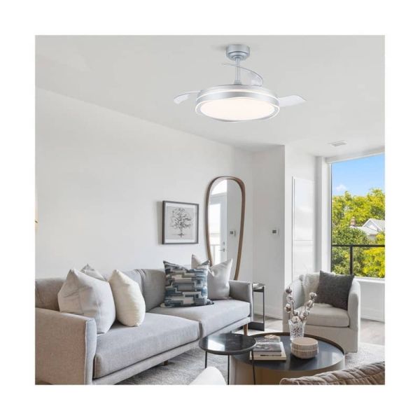 Ventilador de teto LED com lâminas retráteis OKU Prata 72W 7920Lm CCT