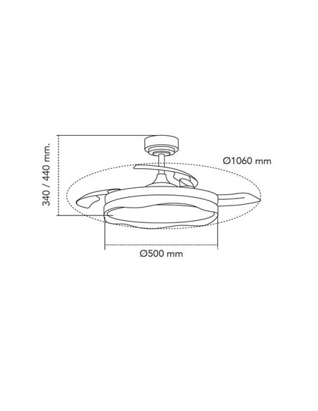 Ventilateur de Plafond LED à pales rétractables OKU Argent 72W 7920Lm CCT