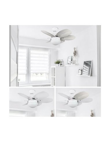 Ventilador de techo ORION madera contrachapado AC, con cuerdas suspendidas blanco-ceniza 1xE27