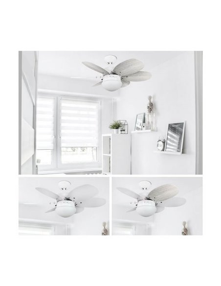 Ventilador de techo ORION madera contrachapado AC, con cuerdas suspendidas blanco-ceniza 1xE27