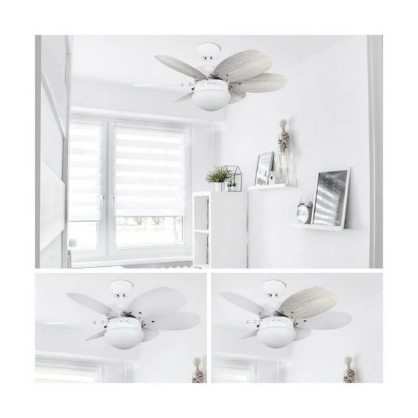 Ventilador de techo ORION madera contrachapado AC, con cuerdas suspendidas blanco-ceniza 1xE27