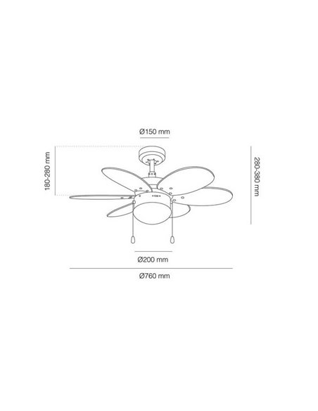 Ventilateur de plafond AC ORION en contreplaqué, avec cordes suspendues en frêne blanc 1xE27
