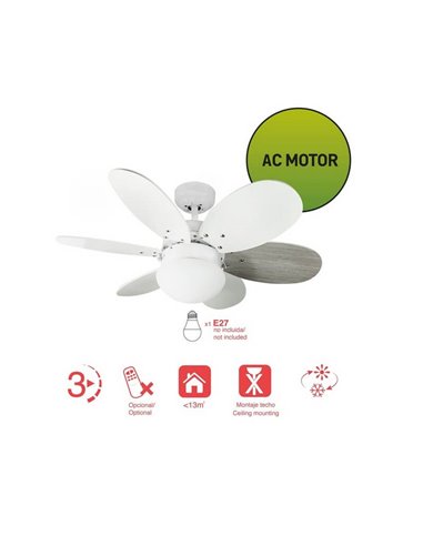 Ventilador de techo ORION madera contrachapado AC, con cuerdas suspendidas blanco-ceniza 1xE27