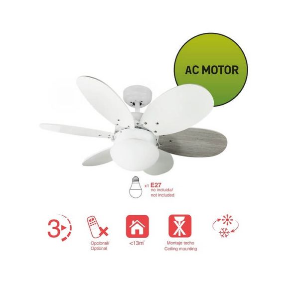 Ventilador de techo ORION madera contrachapado AC, con cuerdas suspendidas blanco-ceniza 1xE27