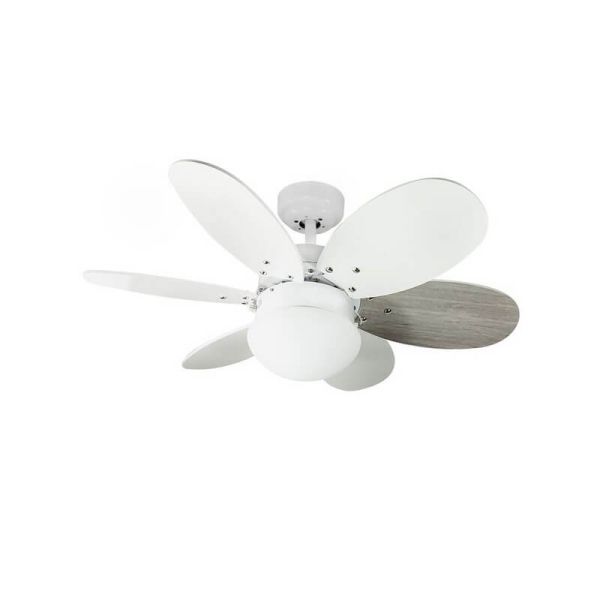 Ventilador de techo ORION madera contrachapado AC, con cuerdas suspendidas blanco-ceniza 1xE27