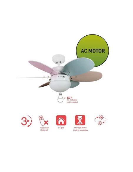 Ventilador de techo ORION madera contrachapado AC, con cuerdas suspendidas multicolor 1xE27