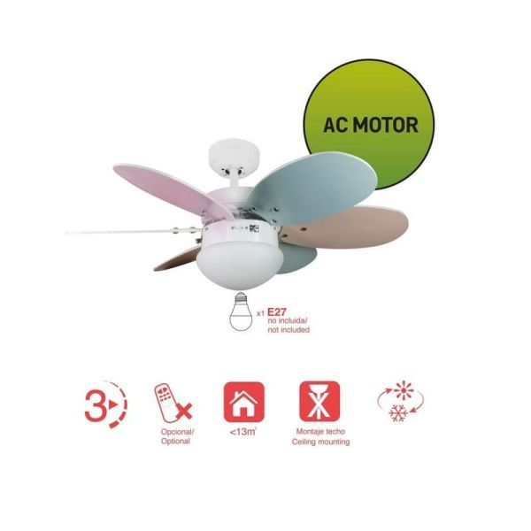 Ventilador de techo ORION madera contrachapado AC, con cuerdas suspendidas multicolor 1xE27