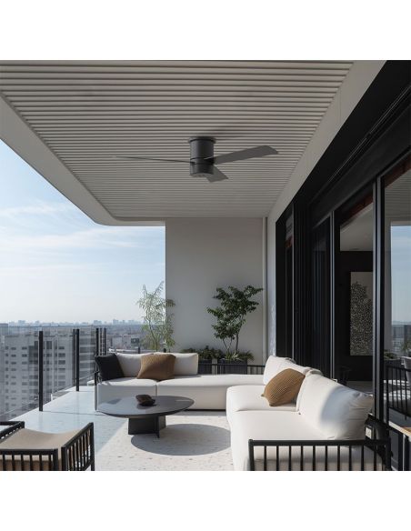 Ventilador de teto com nebulizador preto MIST 23W para exterior IP44 adequado para tetos baixos