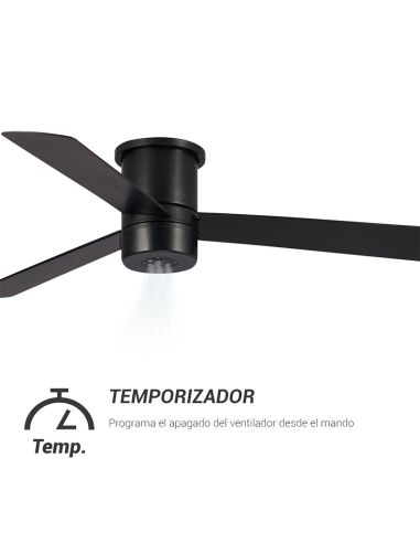 Ventilateur de plafond avec brumisateur noir MIST 23W pour extérieur IP44 adapté aux plafonds bas