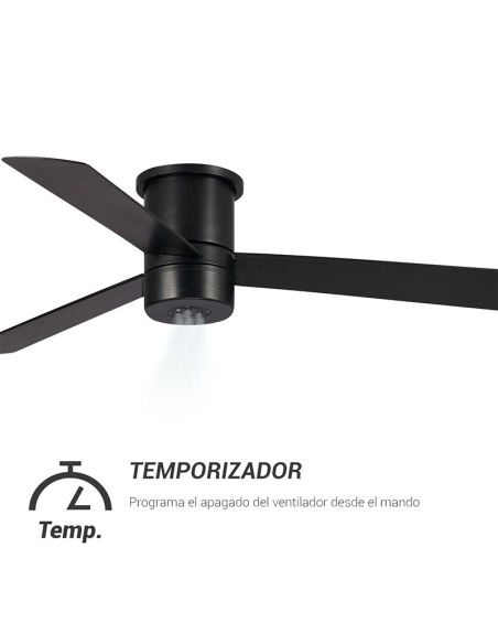 Ventilateur de plafond avec brumisateur noir MIST 23W pour extérieur IP44 adapté aux plafonds bas
