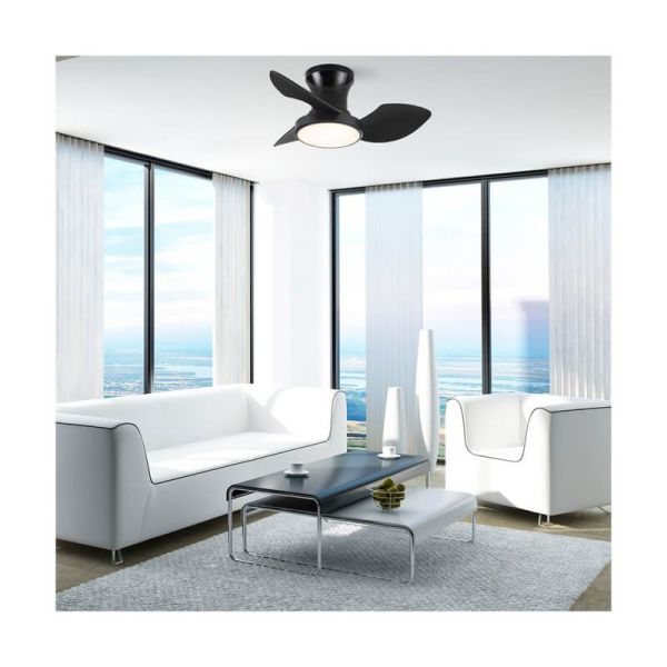 REEL Ventilateur de plafond LED noir, pour plafond bas 20W 1900Lm CCT Dim