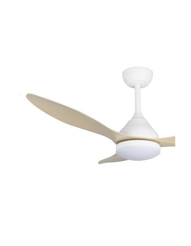 Ventilateur de Plafond LED STEL Blanc+Bois 20W 1900Lm CCT Dim 2 tiges