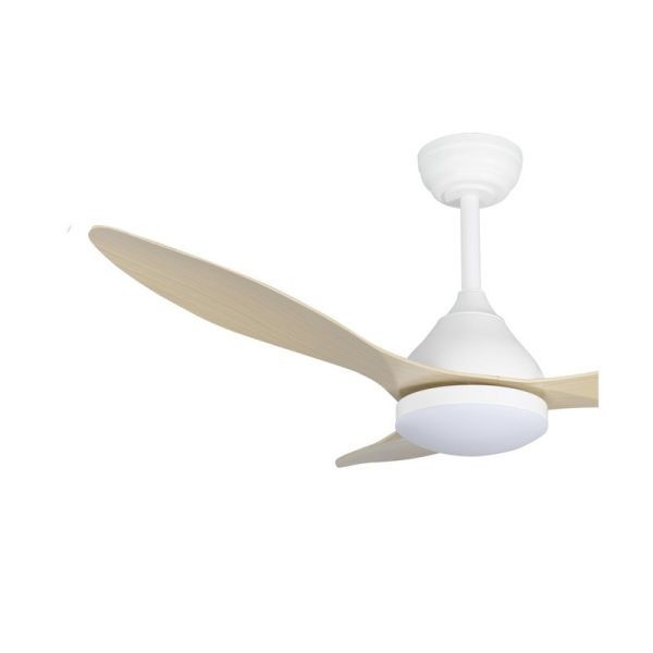 Ventilateur de Plafond LED STEL Blanc+Bois 20W 1900Lm CCT Dim 2 tiges