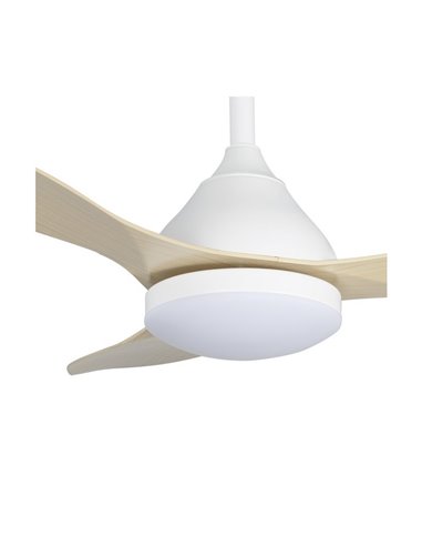 Ventilateur de Plafond LED STEL Blanc+Bois 20W 1900Lm CCT Dim 2 tiges