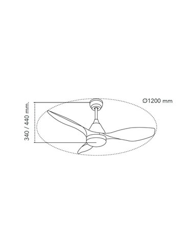 Ventilador de Techo LED STEL Negro+Madera 20W 1900Lm CCT Dim 2 tijas