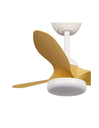 Ventilador de Techo LED STEL Mini S Blanco+Madera para habitaciones pequeñas 20W 1900Lm CCT Dim