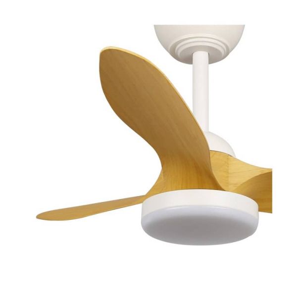 Ventilador de teto STEL Mini S LED Branco+Madeira para salas pequenas 20W 1900Lm CCT Dim