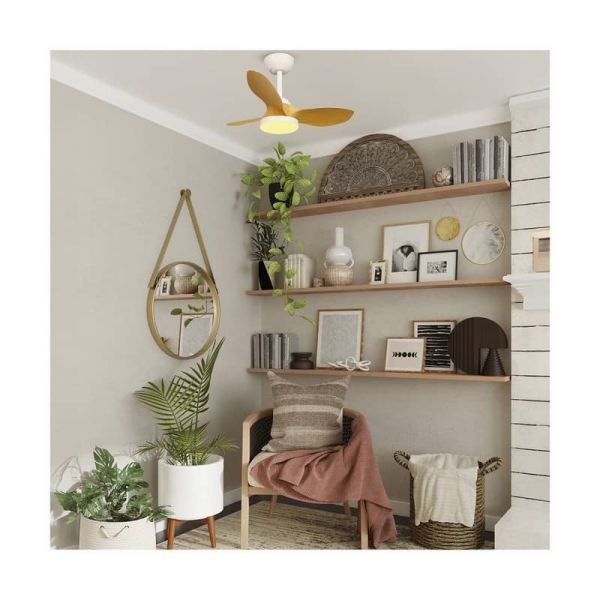 Ventilador de teto STEL Mini S LED Branco+Madeira para salas pequenas 20W 1900Lm CCT Dim