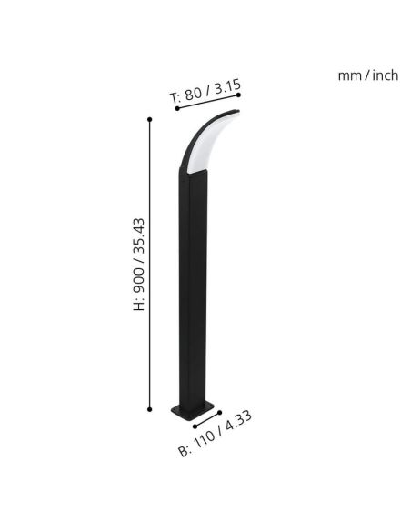 Poste LED para Exterior 10W 38cm MANFRIA 1100lm 3000K IP44