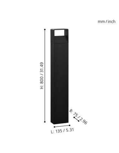 Poteau extérieur LED 80cm DONINNI 1 6,2W 550lm 3000K IP65 Noir