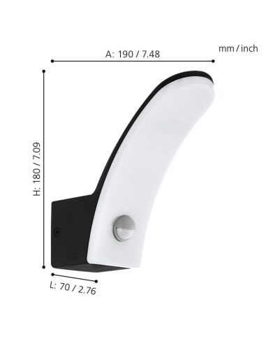Aplique de Pared LED FIUMICINO con Sensor Movimiento Luz Cálida 3000K 11,5W IP44