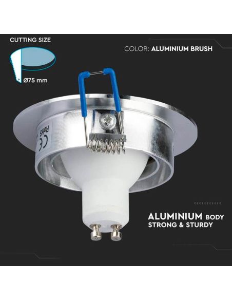 Aro Empotrable Basculante MR16/GU10 -Redondo Plano- de Acero Pulido Vtac Corte | Leonleds