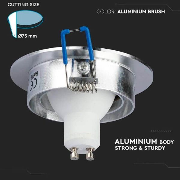 Aro Empotrable Basculante MR16/GU10 -Redondo Plano- de Acero Pulido Vtac Corte | Leonleds