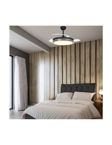 Ventilateur de Plafond LED Pales Rétractables SUPERECO Noir 45W 4400Lm CCT