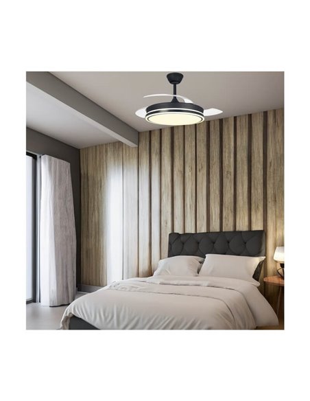 Ventilateur de Plafond LED Pales Rétractables SUPERECO Noir 45W 4400Lm CCT