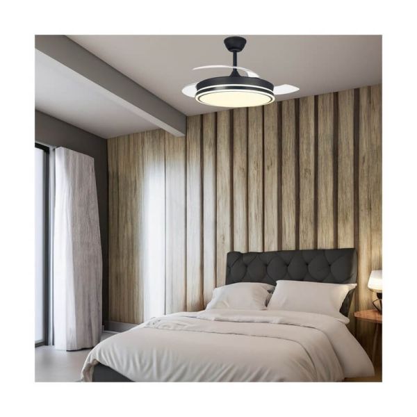 Ventilateur de Plafond LED Pales Rétractables SUPERECO Noir 45W 4400Lm CCT