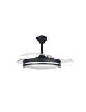 Ventilador de teto LED lâminas retráteis SUPERECO Preto 45W 4400Lm CCT