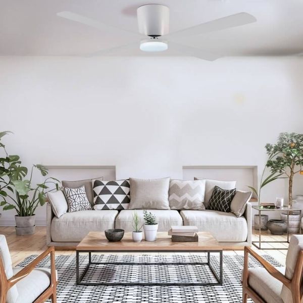 Ventilador DC SURAT blanco LED 18W 1600 Lm, con 4 aspas largas  47w potencia CCT Dim