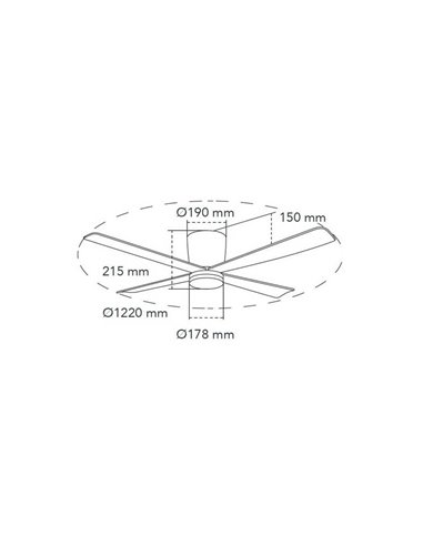 Ventilador DC SURAT blanco LED 18W 1600 Lm, con 4 aspas largas  47w potencia CCT Dim